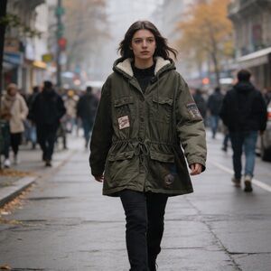 A New Look | Women’s Olive Green Hooded Jacket with Patches | 3X